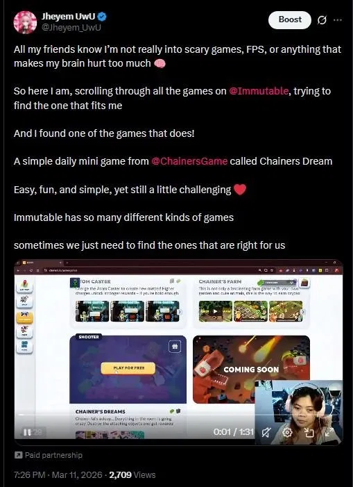 Chainers Dream Immutable games post